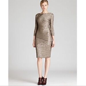 Reiss Rebecca Bodycon Sheath Dress Mink Metallic Stripe 8 Medium